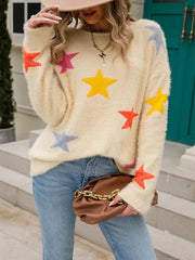 Beige | HUNTIQUE Knitting Star Pullover Sweater