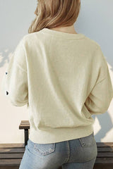 HUNTIQUE | Apricot | Heart Pattern Knitting Round Neck Sweater