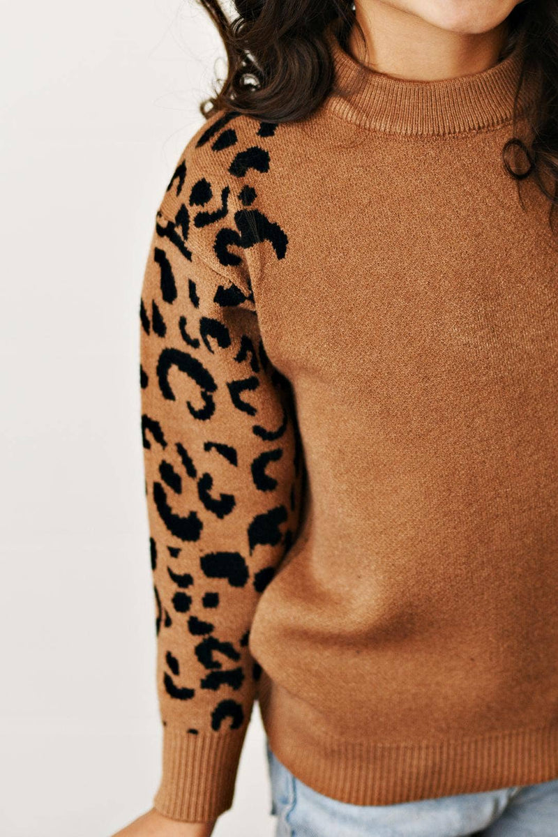 HUNTIQUE | Brown Leopard Print | Crew Neck Sweater