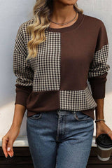 HUNTIQUE | Brown | Fall Houndstooth Knitting Top