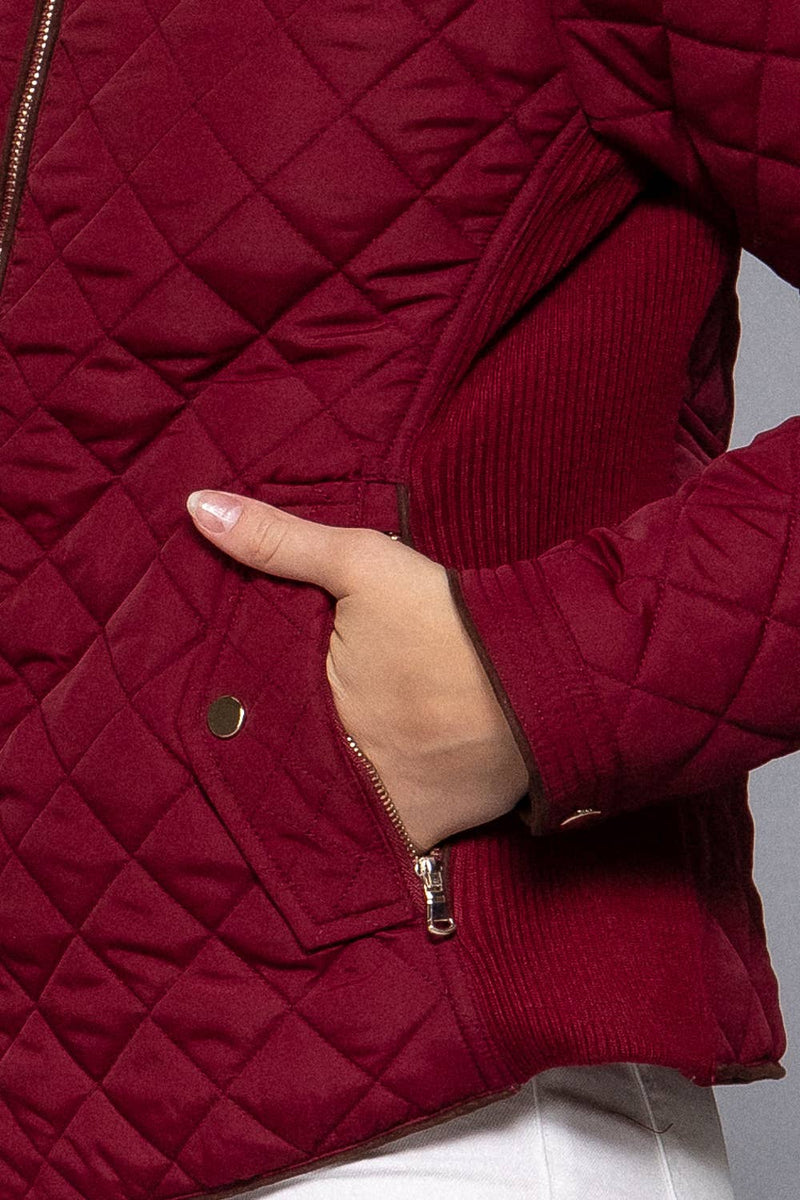 HUNTIQUE | Dark Wine | Quilted Padded Jacket