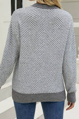 HUNTIQUE | Gray | Wave Striped Two Tone Pullover Knit Sweater