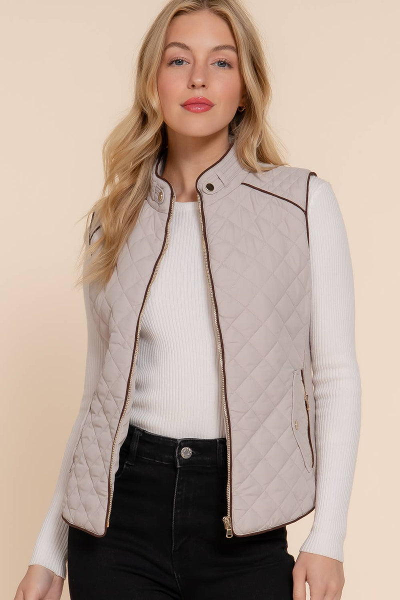 HUNTIQUE | Pale Taupe | Quilted Padded Vest