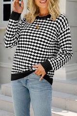 Black | HUNTIQUE Checked Knit Pullover Sweater