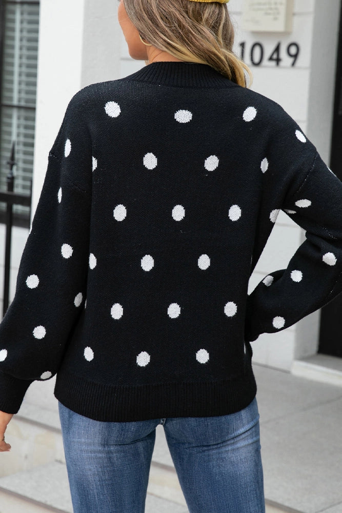 HUNTIQUE | Black | Polka Dot Knitting Pullover Sweater