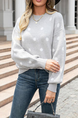 Gray | HUNTIQUE Polka Dot Knitting Pullover Sweater