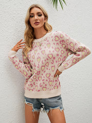 Apricot | HUNTIQUE Heart Pattern Knitting Pullover Sweater