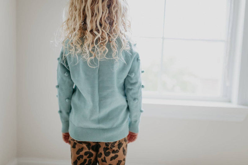 HUNTIQUE | Teal | Pom Pom Crew Neck Sweater