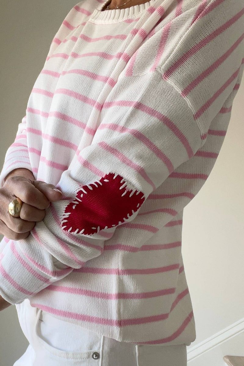 Pink Pineapple | Valentines Sweater w Red Heart Patch