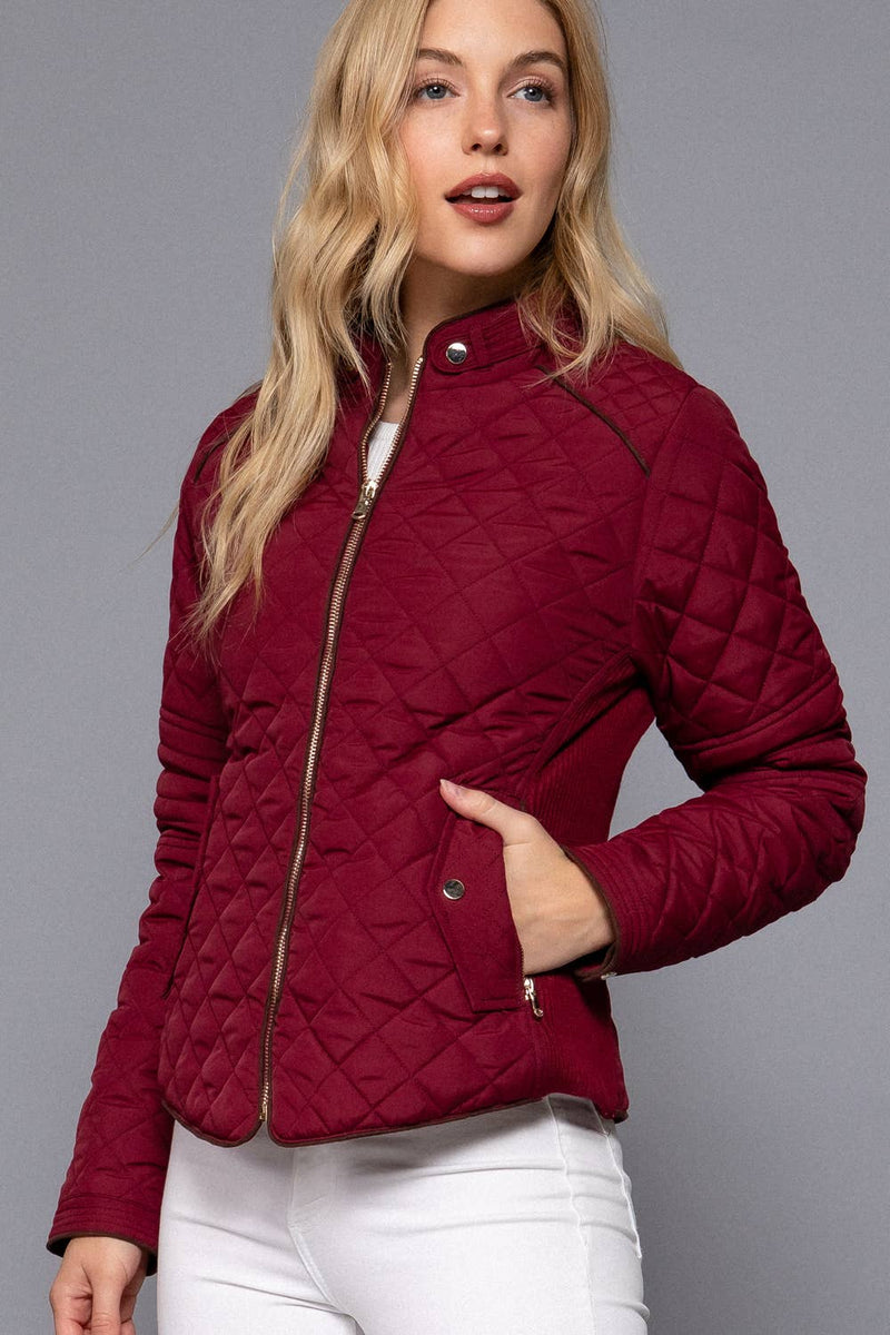 HUNTIQUE | Dark Wine | Quilted Padded Jacket