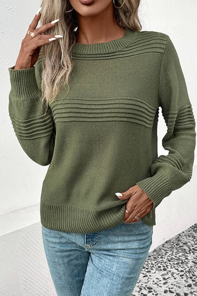 Army Green | Crew Neck Knitting Sweater