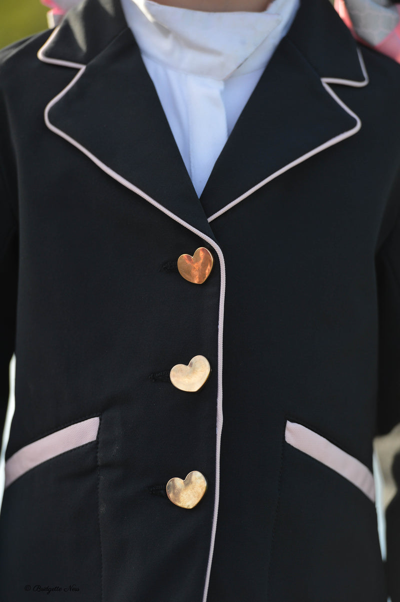 Belle & Bow Sweet heart Show Coat- Black with pink